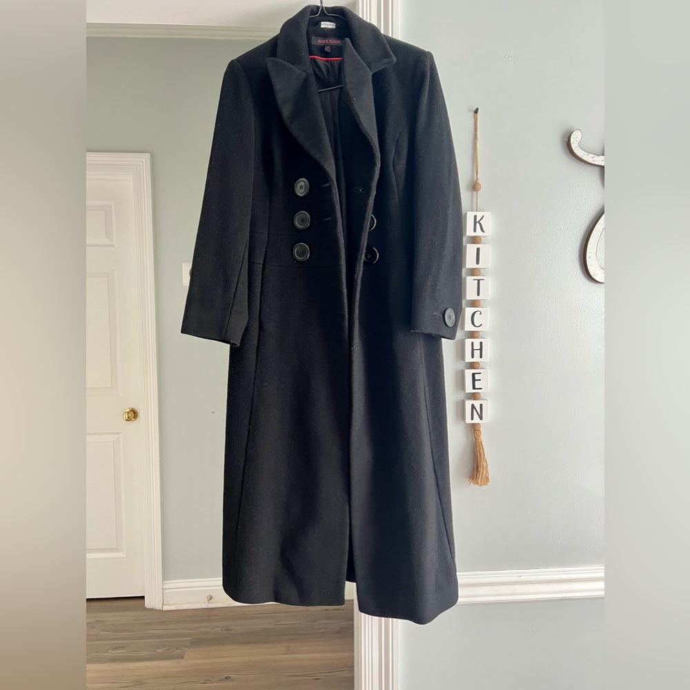 Anne Klein Black double breasted Wool Trench Coat